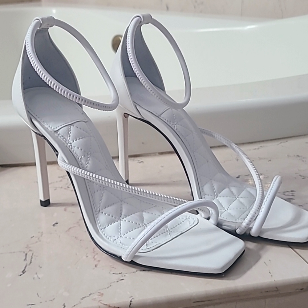Schutz Gaiah Heel in White Strappy Leather Stiletto Heeled Sandal